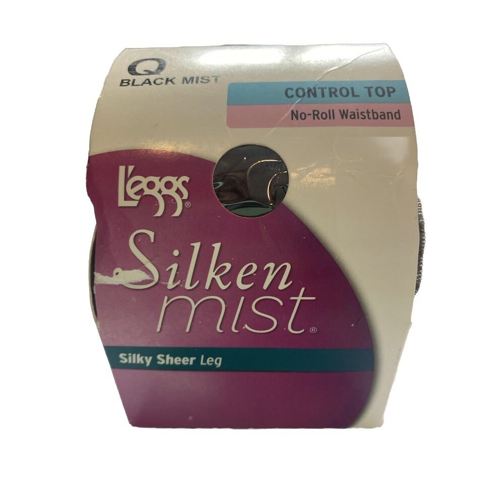 Leggs Silken Mist Black Control Top Tights Size Q/Large NWT